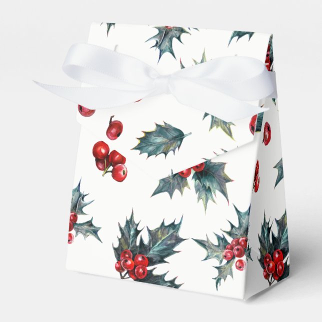 Elegant Holly Berry Holiday Christmas Rustic Favou Favour Box (Front Side)