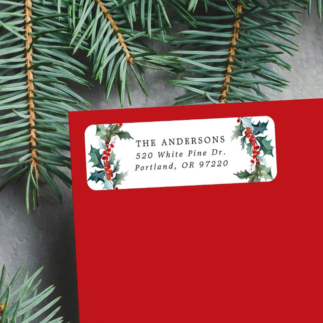 Elegant Holly Berry Holiday Return Address (Creator Uploaded)