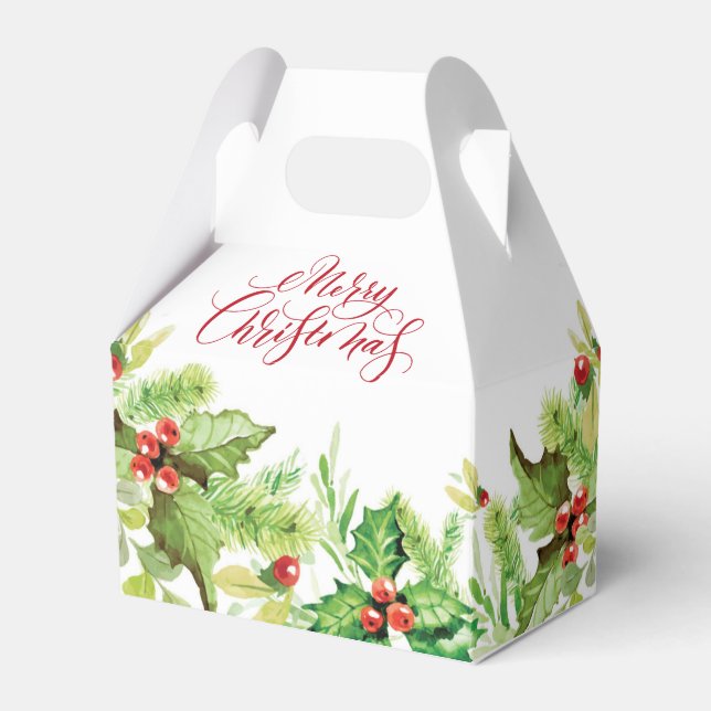 Elegant Holly Berry Merry Christmas Holiday Favour Favour Box (Front Side)