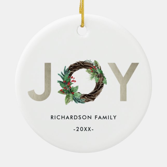 ELEGANT HOLLY BERRY SILVER JOY WREATH CHRISTMAS CERAMIC TREE DECORATION (Back)