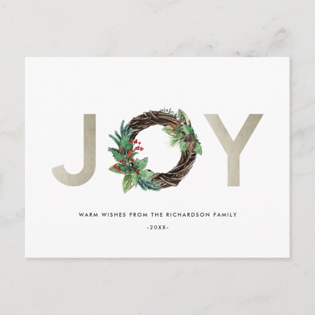 ELEGANT HOLLY BERRY SILVER JOY WREATH CHRISTMAS POSTCARD (Front)