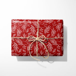 Elegant Holly & Berry Stems Red  Wrapping Paper