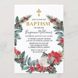 Elegant Holly Berry Winter Baptism Invitation