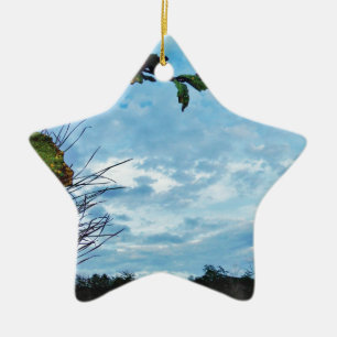 Elegant Holly Christmas,  blue sky Ceramic Tree Decoration