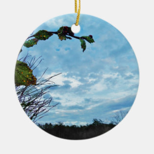 Elegant Holly Christmas,  blue sky Ceramic Tree Decoration