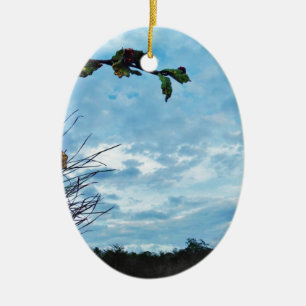 Elegant Holly Christmas,  blue sky Ceramic Tree Decoration
