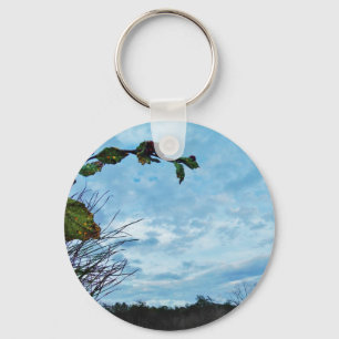 Elegant Holly Christmas,  blue sky Key Ring