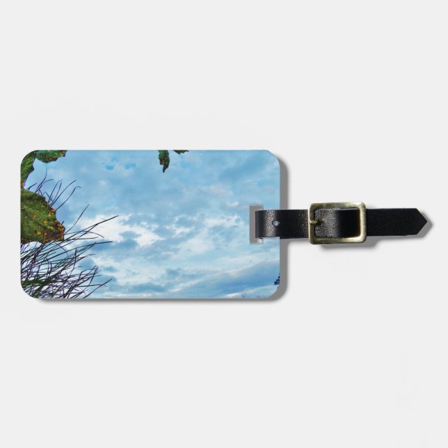 Elegant Holly Christmas,  blue sky Luggage Tag (Front Horizontal)