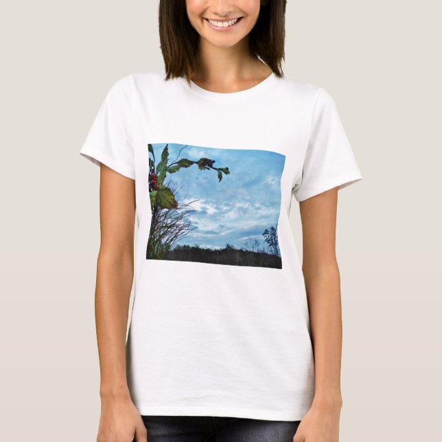 Elegant Holly Christmas,  blue sky T-Shirt (Front)