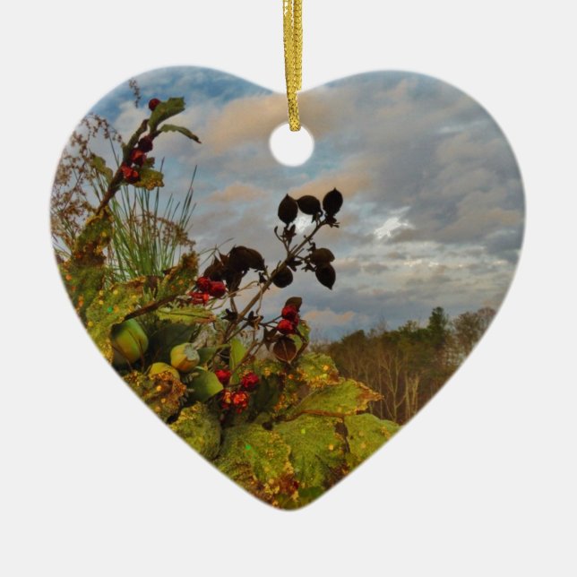 Elegant Holly Christmas, Ceramic Tree Decoration (Front)