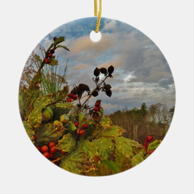 Elegant Holly Christmas, Ceramic Tree Decoration (Front)