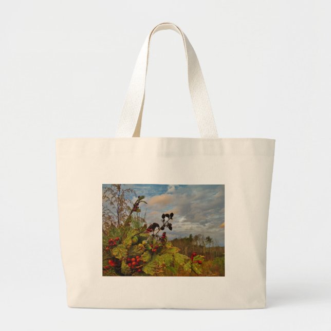 Elegant Holly Christmas, Large Tote Bag (Front)