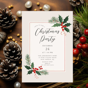 Elegant Holly Christmas Party Invitation