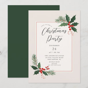 Elegant Holly Christmas Party Invitation