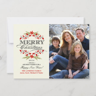 Elegant Holly Christmas Typography Flat Photo Card