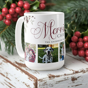 Elegant Holly Family Photo Christmas Coffee Mug