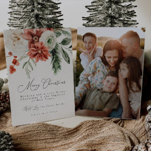 Elegant Holly Floral Greenery Photo Christmas Card