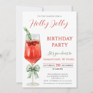 Elegant Holly Jolly christmas birthday Party Invitation