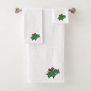 Elegant Holly Leaves Holly berries botanical Bath Towel Set