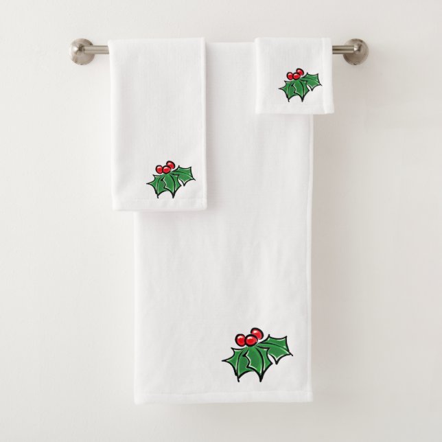 Elegant Holly Leaves Holly berries botanical Bath Towel Set (Insitu)