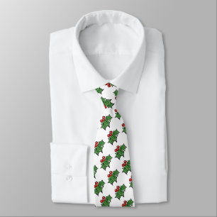 Elegant Holly Leaves Holly berries fun holiday Tie