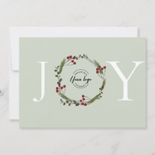Elegant Holly Pine Wreath Joy Business logo custom Holiday Card