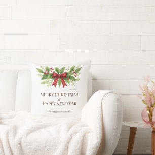 Elegant Holly & Red Bow Christmas - Cushion