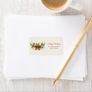 Elegant Holly & Red Bow Christmas - Label