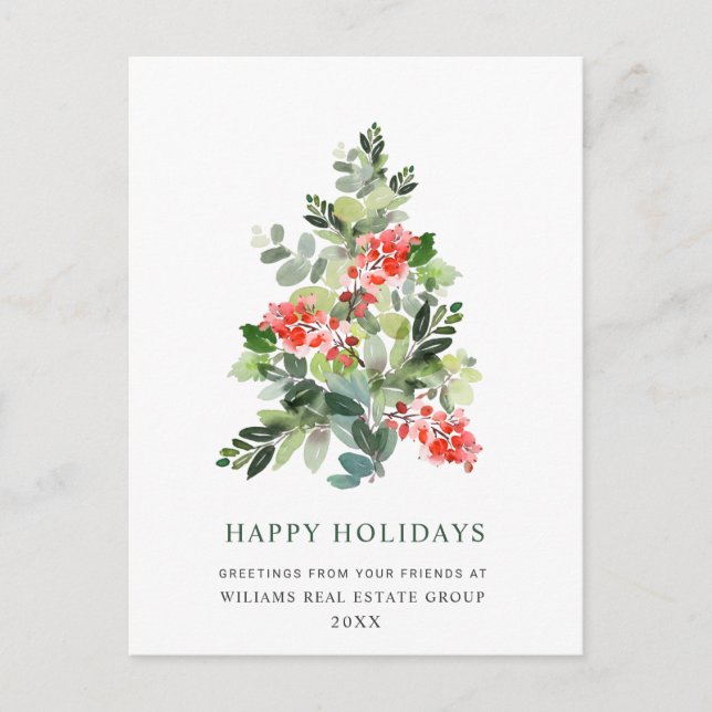 Elegant Holly Tree Christmas Corporate Greeting Po Postcard (Front)