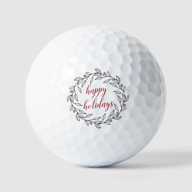 Elegant Holly Wreath Happy Holidays  Golf Balls (Front)
