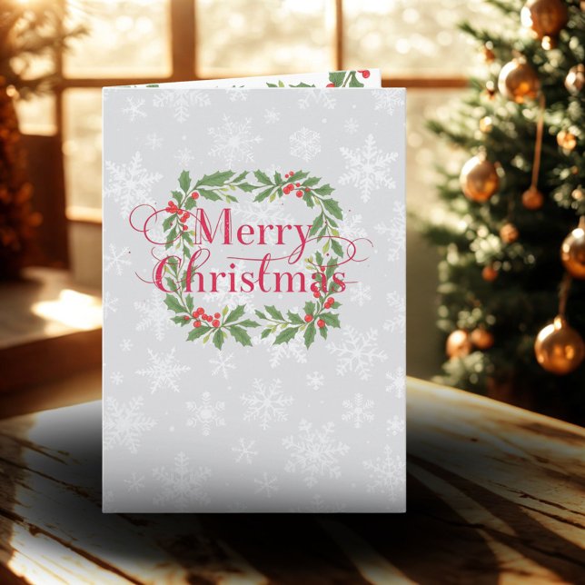 Elegant Holly Wreath Merry Christmas  Holiday Card (Creator Uploaded)