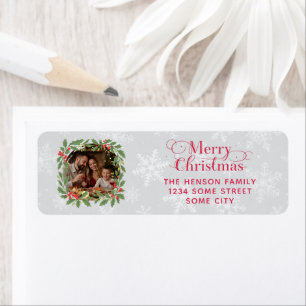 Elegant Holly Wreath Merry Christmas Photo Address