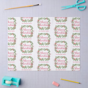 Elegant Holly Wreath Merry Christmas Tissue Paper