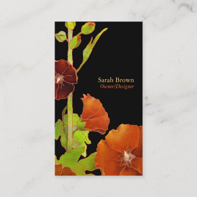 Elegant Hollyhocks Business Card (Front)