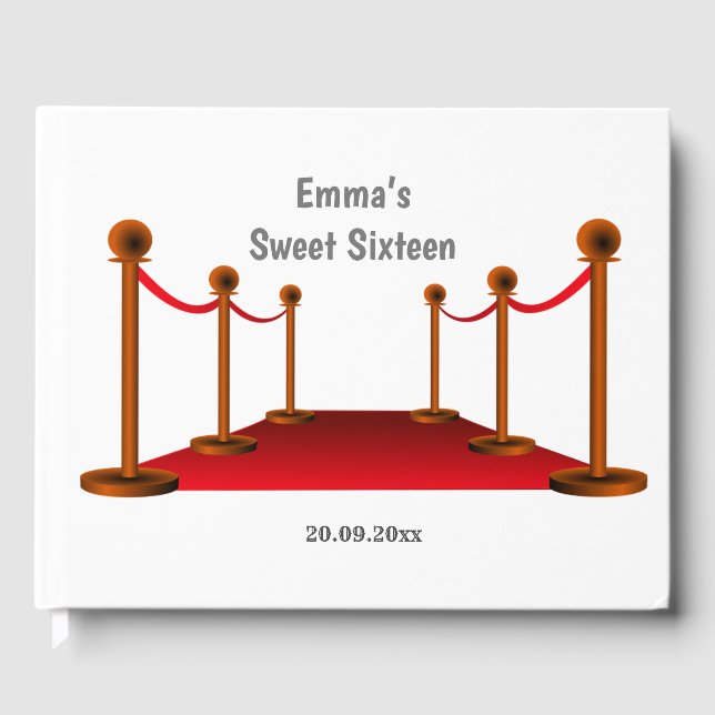 Elegant Hollywood Red Carpet 16th Any Age Birthday Guest Book (Front)