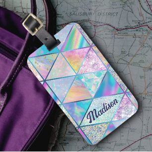 Elegant hologram girly colourful luggage tag