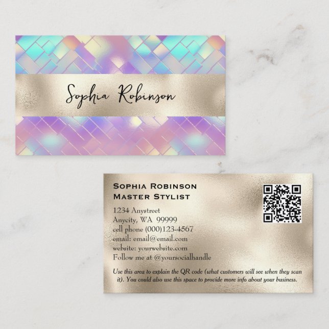 Elegant Holographic and Pearl Foil Business Card (Front/Back)