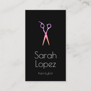 Elegant holographic & black scissors hairstylist business card