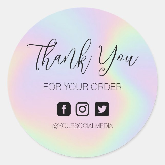 Elegant Holographic Business Thank You Classic Rou Classic Round Sticker (Front)