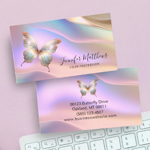 Elegant Holographic Butterfly Script  Business Card
