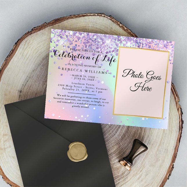 Elegant Holographic Celebration of life Invitation (Creator Uploaded)