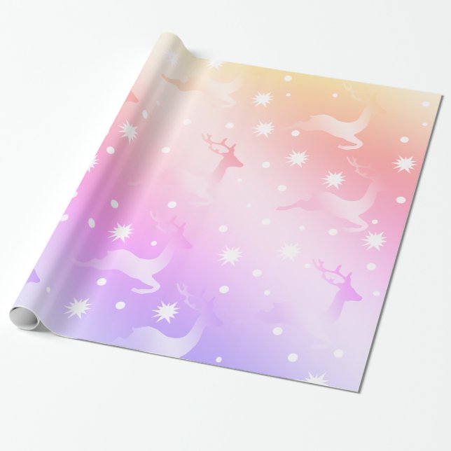 Elegant holographic Christmas reindeer pattern Wrapping Paper (Unrolled)