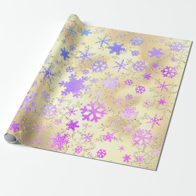 Elegant Holographic Christmas Snowflake Pattern Wrapping Paper (Unrolled)