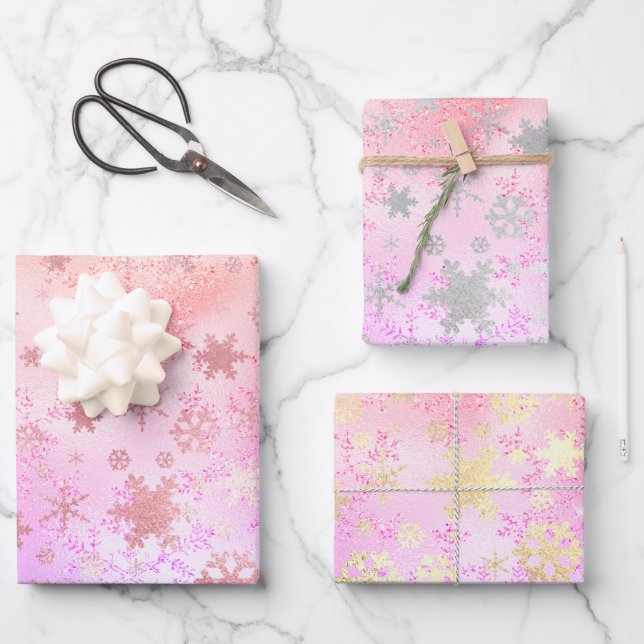 Elegant Holographic Christmas Snowflake Pattern  Wrapping Paper Sheet (Front)