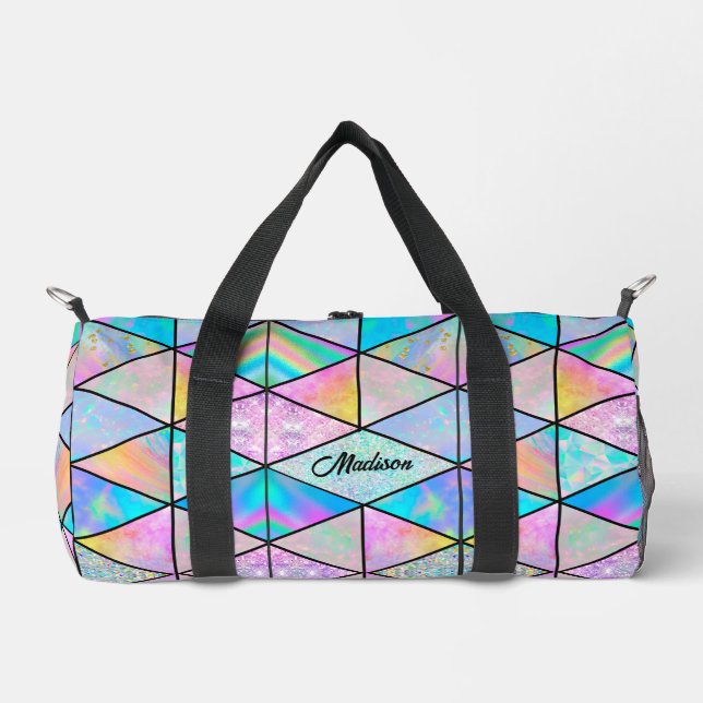 Elegant holographic colourful geometric  duffle bag (Front)