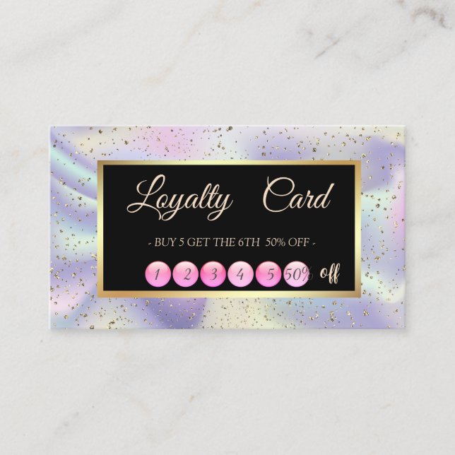 Elegant Holographic Confetti  Frame Loyalty Card (Front)