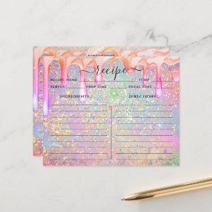 Elegant Holographic Drip Gold Glitter Recipe Cards