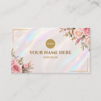 Elegant Holographic Floral Beauty Salon Business Card