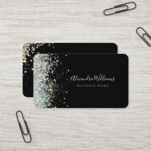 Elegant Holographic Glitter Aesthetician Black Business Card