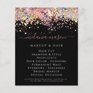 Elegant Holographic Glitter Beauty Salon Black Flyer